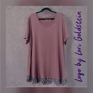 LOGO Knit Top with Printed Chiffon Pleated Hem